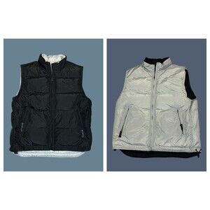 GAP Down Filled Reversible Puffer Vest Mens Size XL Black Gray Vintage 2000
